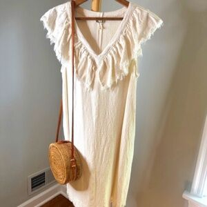 Anthropologie Cream Ruffled Dress